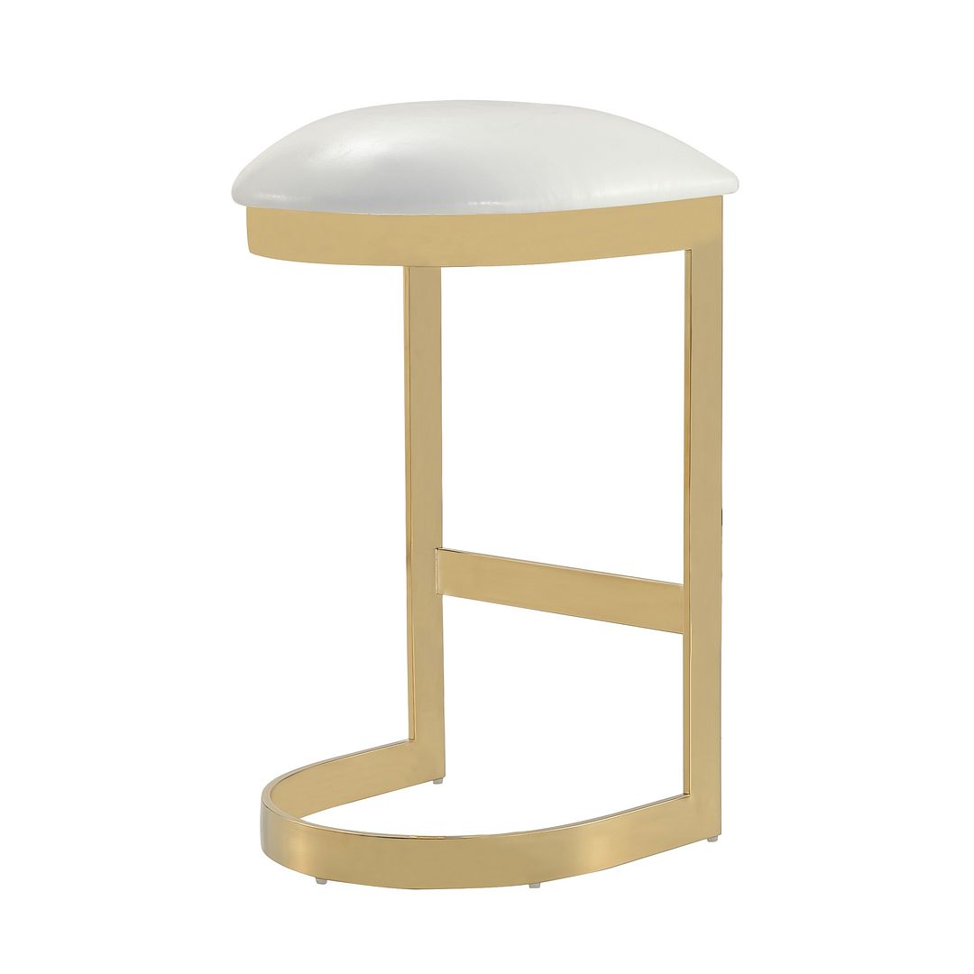 Manhattan Comfort Aura 29" White & Polished Brass Stainless Steel Bar Stool