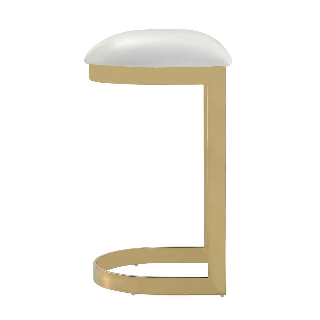 Manhattan Comfort Aura 29" White & Polished Brass Stainless Steel Bar Stool