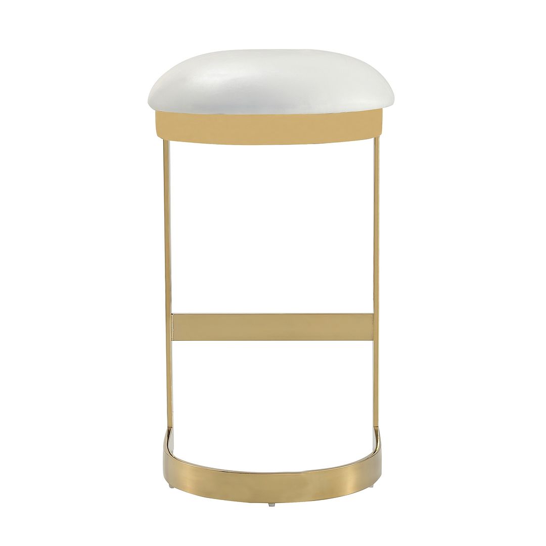 Manhattan Comfort Aura 29" White & Polished Brass Stainless Steel Bar Stool