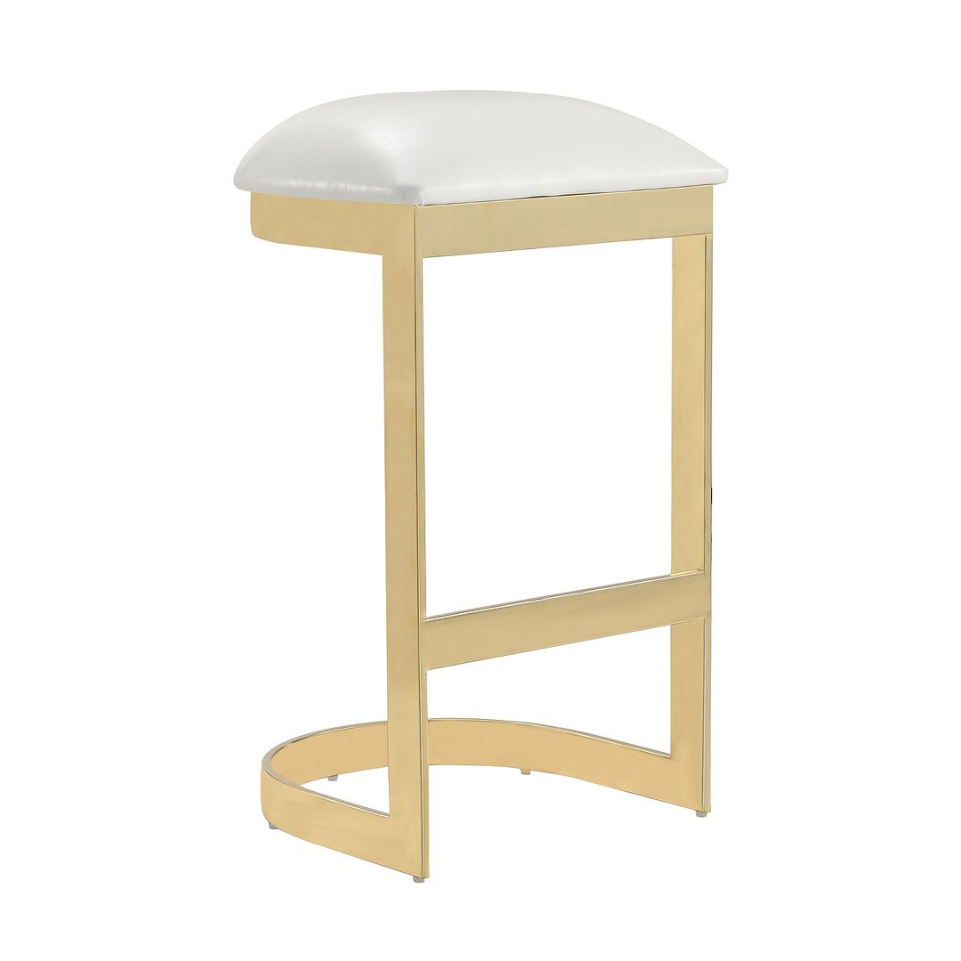 Manhattan Comfort Aura 29" White & Polished Brass Stainless Steel Bar Stool