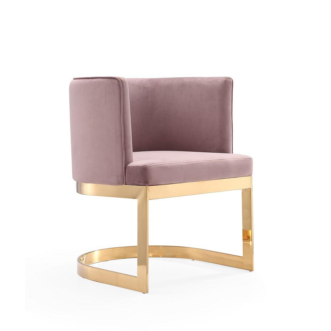 Manhattan Comfort Aura Blush & Polished Brass Velvet Dining Chair