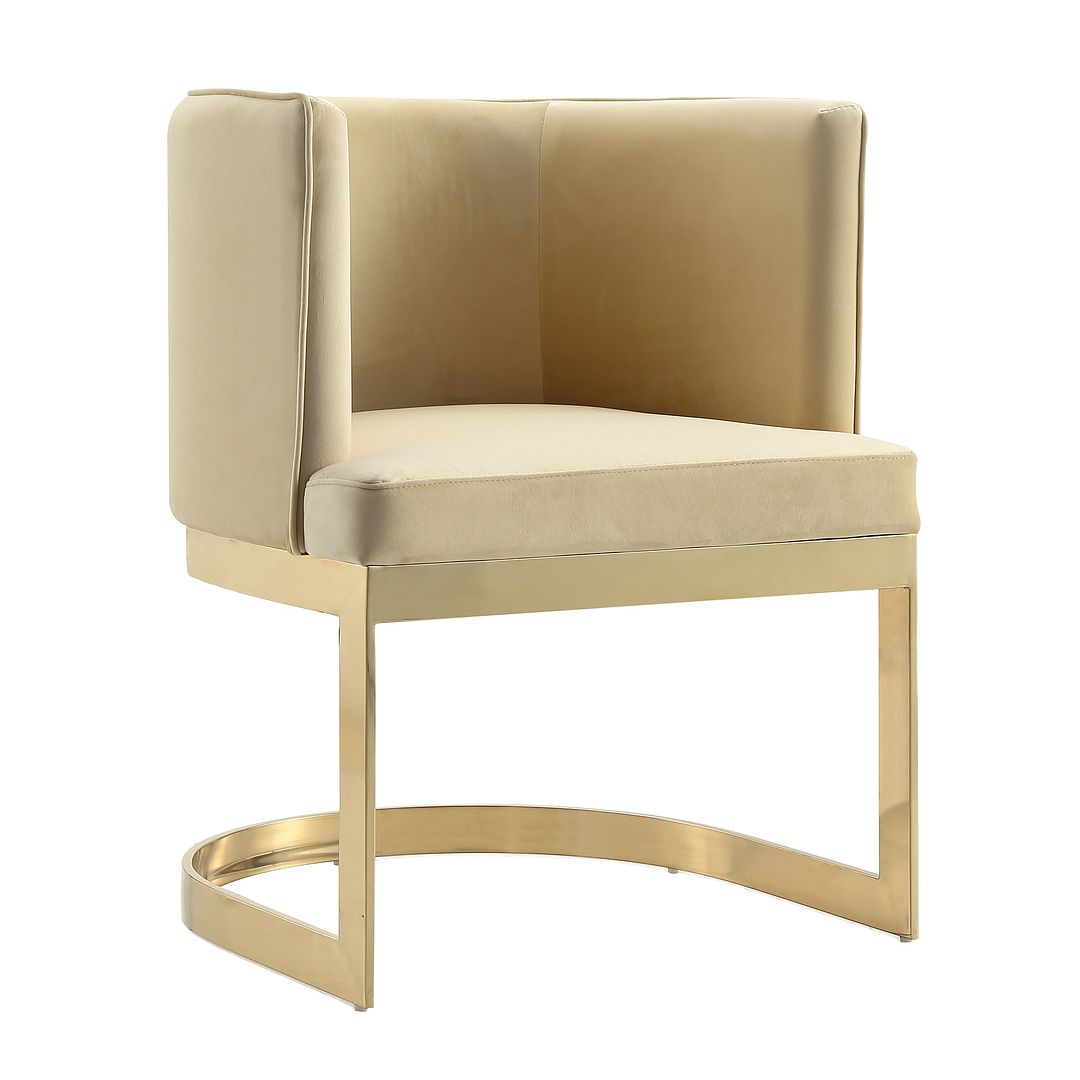 Manhattan Comfort Aura Sand & Polished Brass Velvet Dining Chair