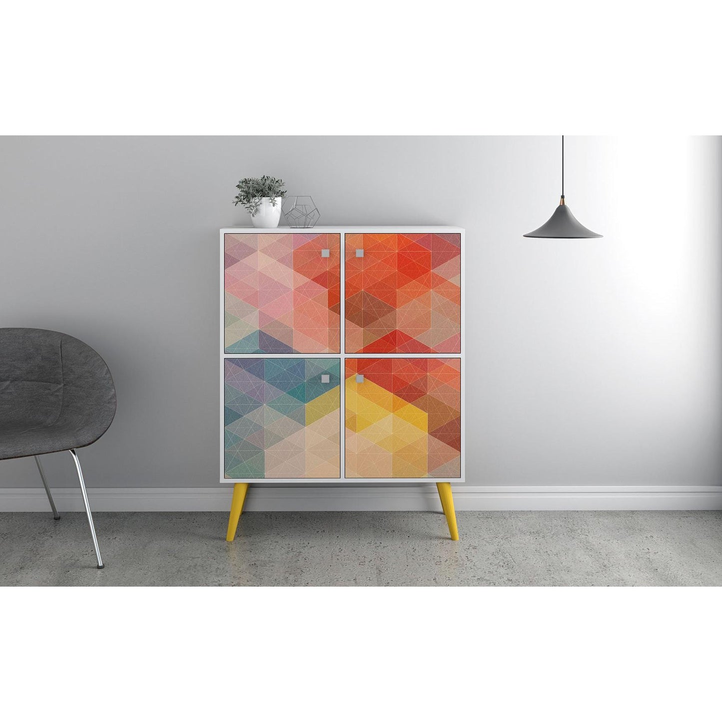 Manhattan Comfort Avesta 45" High Double Cabinet With Funky Colorful Design & Solid Wood Legs