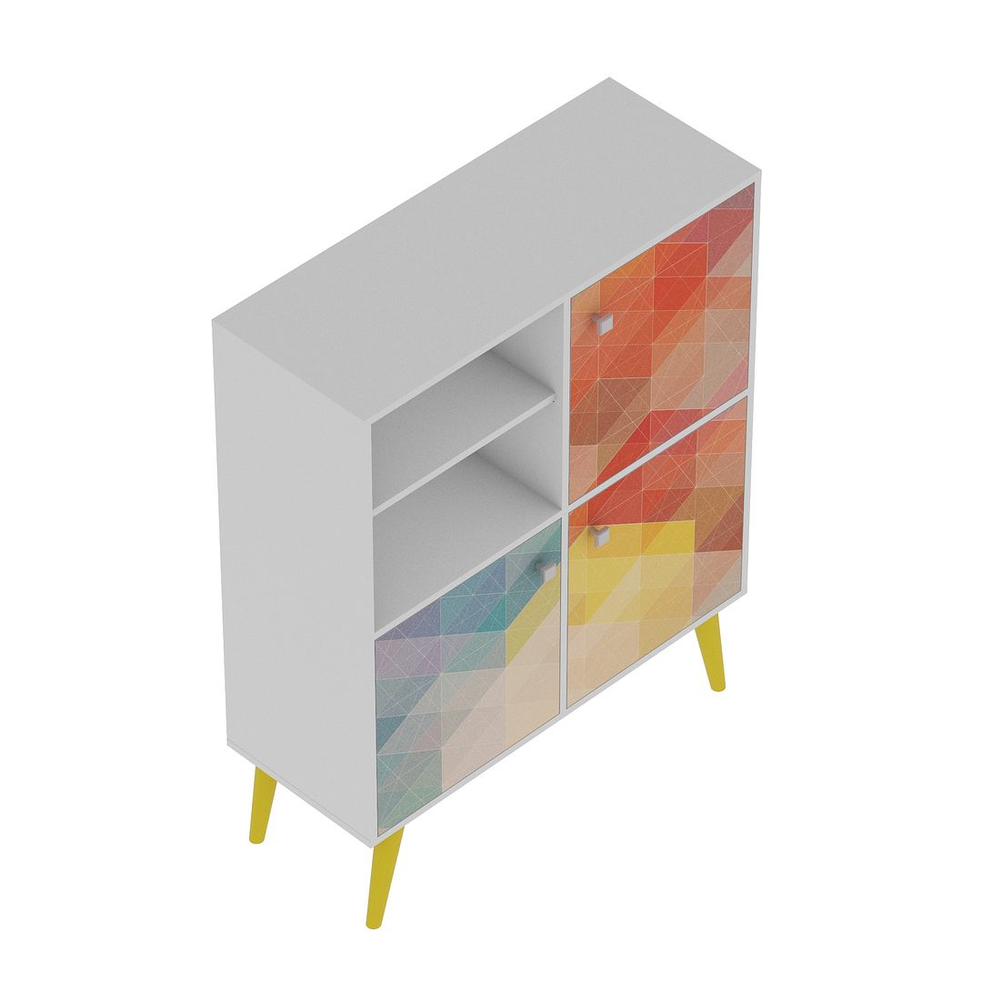 Manhattan Comfort Avesta 45" High Double Cabinet With Funky Colorful Design & Solid Wood Legs