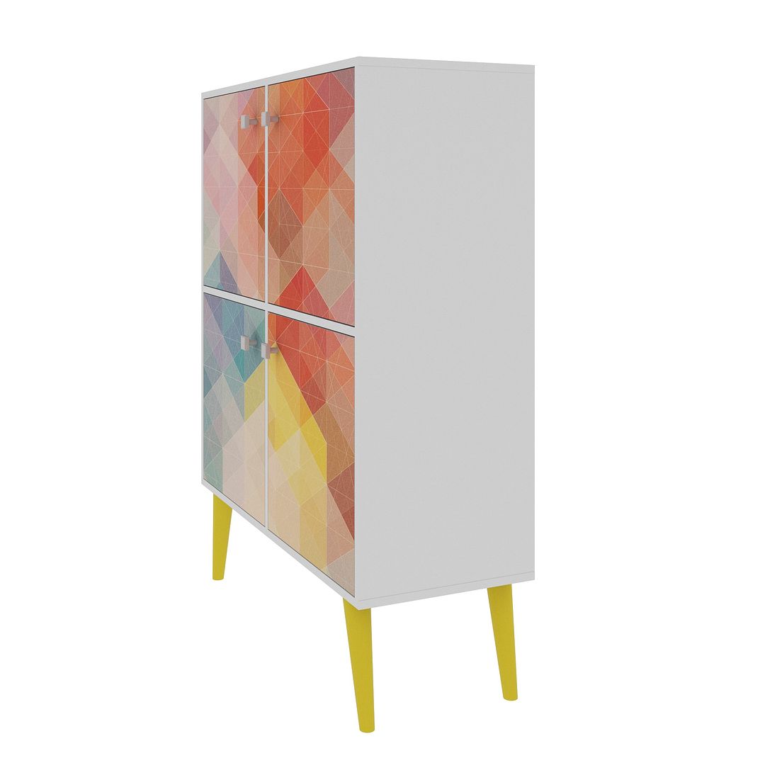 Manhattan Comfort Avesta 45" High Double Cabinet With Funky Colorful Design & Solid Wood Legs