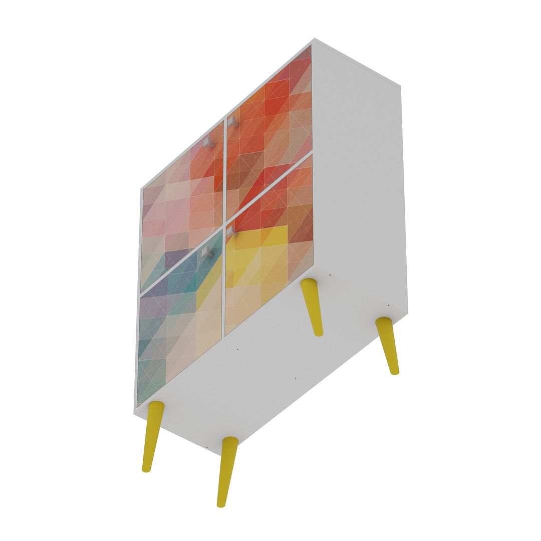 Manhattan Comfort Avesta 45" High Double Cabinet With Funky Colorful Design & Solid Wood Legs