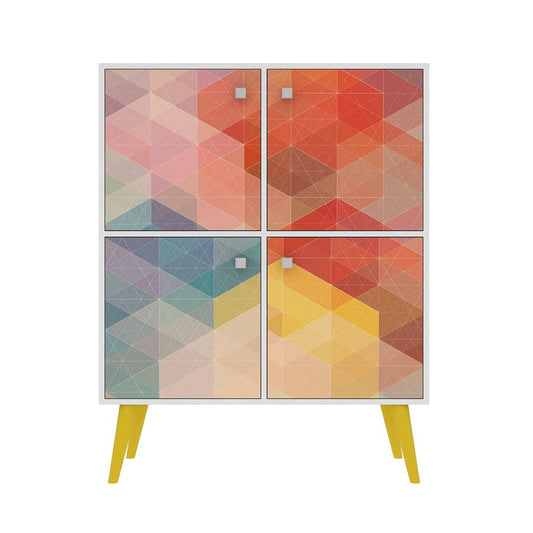 Manhattan Comfort Avesta 45" High Double Cabinet With Funky Colorful Design & Solid Wood Legs