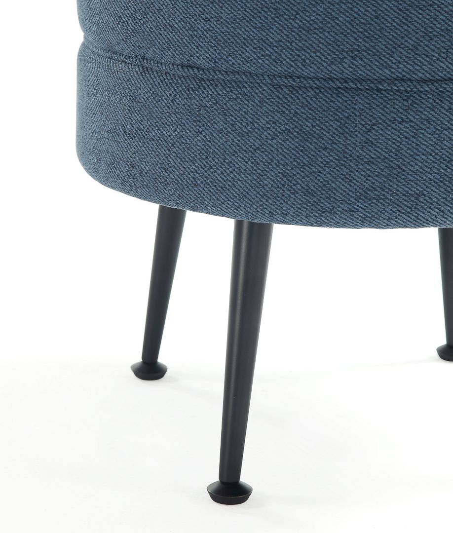Manhattan Comfort Bailey Mid-Century Modern Woven Polyester Blend Upholstered Ottoman In Blue With Black Feet
