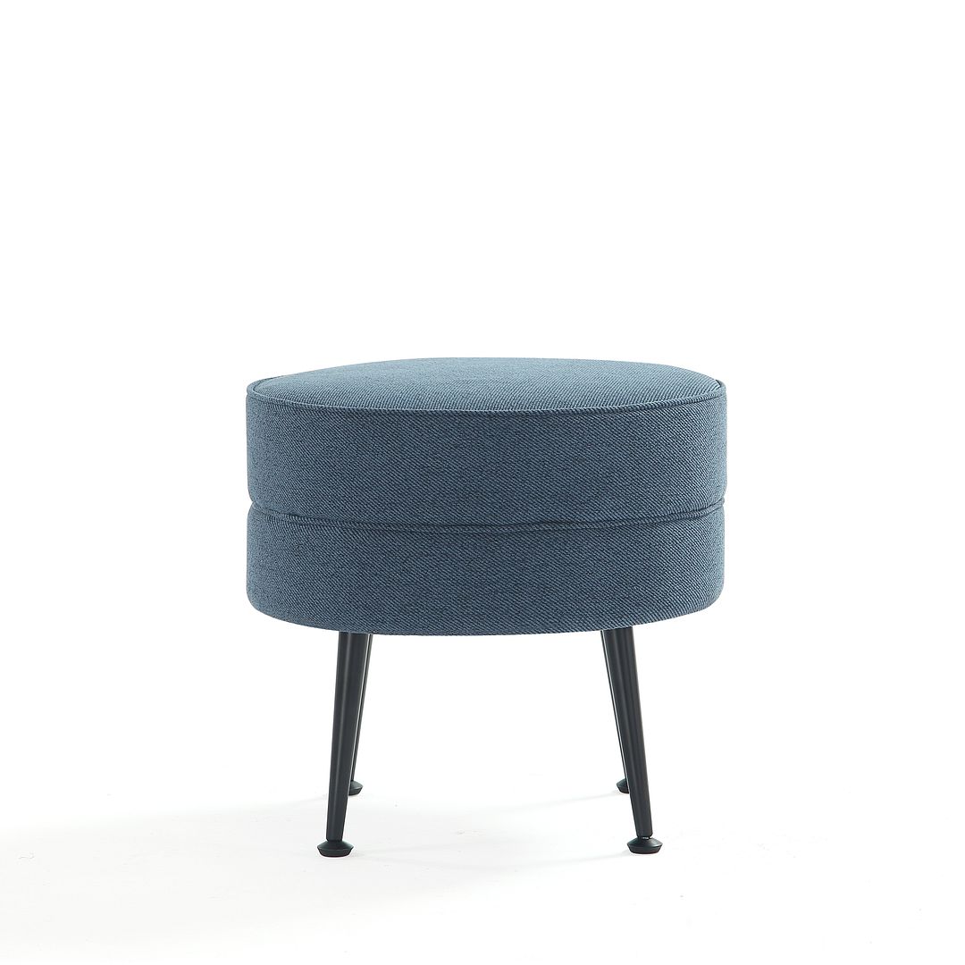 Manhattan Comfort Bailey Mid-Century Modern Woven Polyester Blend Upholstered Ottoman In Blue With Black Feet