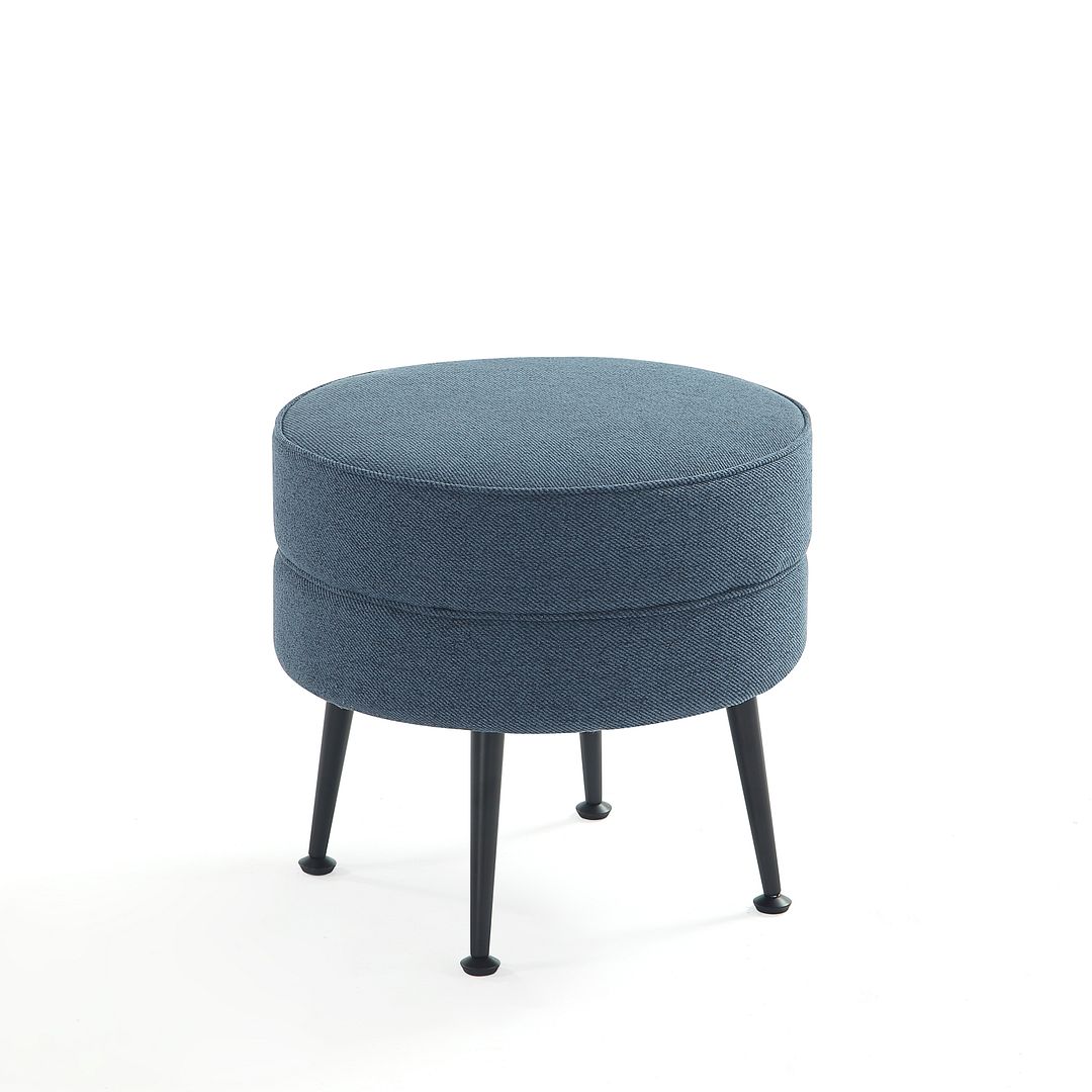 Manhattan Comfort Bailey Mid-Century Modern Woven Polyester Blend Upholstered Ottoman In Blue With Black Feet