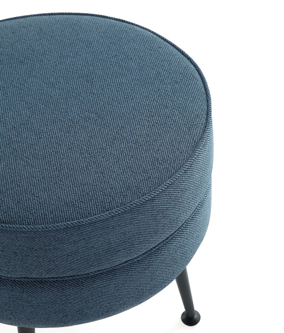 Manhattan Comfort Bailey Mid-Century Modern Woven Polyester Blend Upholstered Ottoman In Blue With Black Feet - Set Of 2