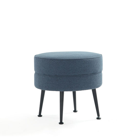 Manhattan Comfort Bailey Mid-Century Modern Woven Polyester Blend Upholstered Ottoman In Blue With Black Feet