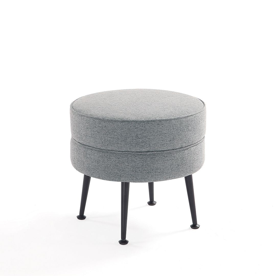 Manhattan Comfort Bailey Mid-Century Modern Woven Polyester Blend Upholstered Ottoman In Grey With Black Feet