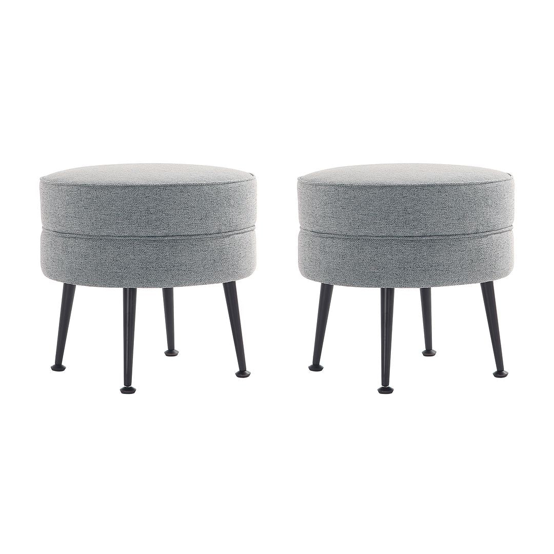 Manhattan Comfort Bailey Mid-Century Modern Woven Polyester Blend Upholstered Ottoman In Grey With Black Feet -Set Of 2