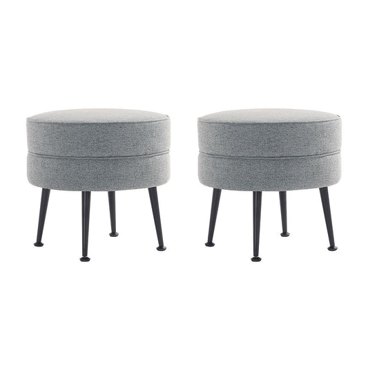 Manhattan Comfort Bailey Mid-Century Modern Woven Polyester Blend Upholstered Ottoman In Grey With Black Feet -Set Of 2