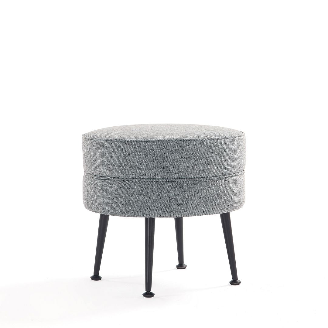 Manhattan Comfort Bailey Mid-Century Modern Woven Polyester Blend Upholstered Ottoman In Grey With Black Feet