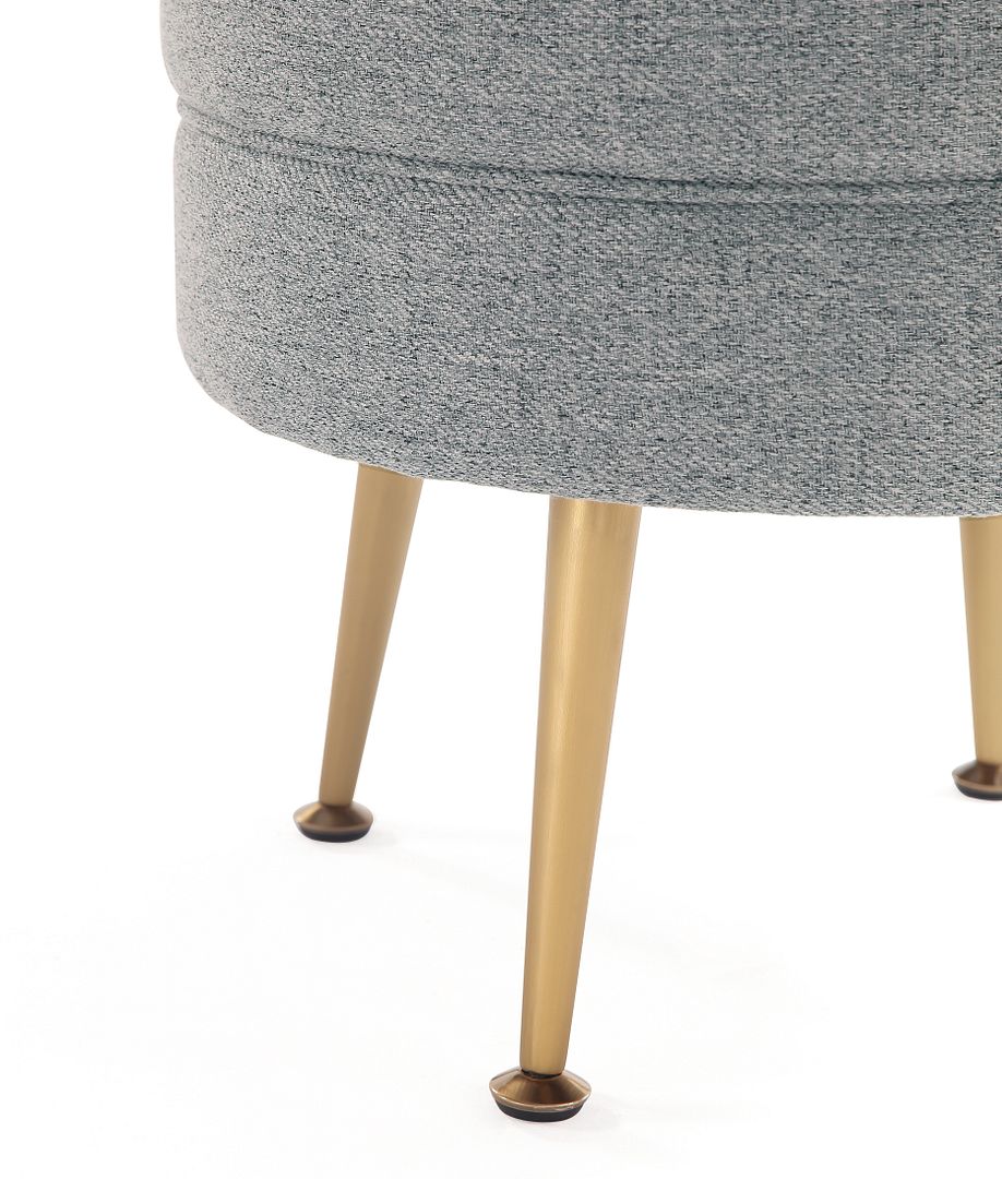 Manhattan Comfort Bailey Mid-Century Modern Woven Polyester Blend Upholstered Ottoman In Grey With Gold Feet