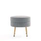 Manhattan Comfort Bailey Mid-Century Modern Woven Polyester Blend Upholstered Ottoman In Grey With Gold Feet