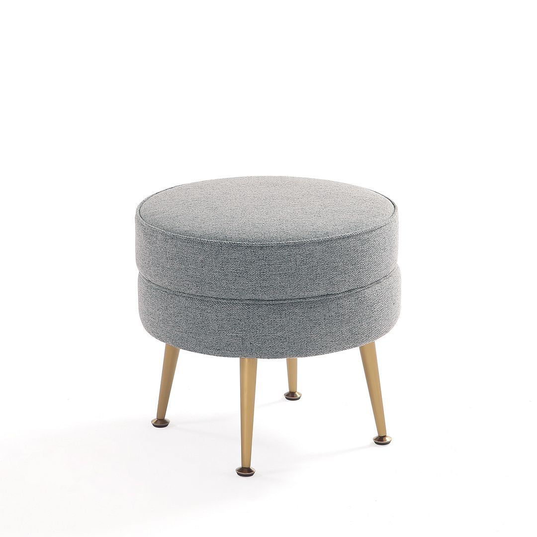 Manhattan Comfort Bailey Mid-Century Modern Woven Polyester Blend Upholstered Ottoman In Grey With Gold Feet
