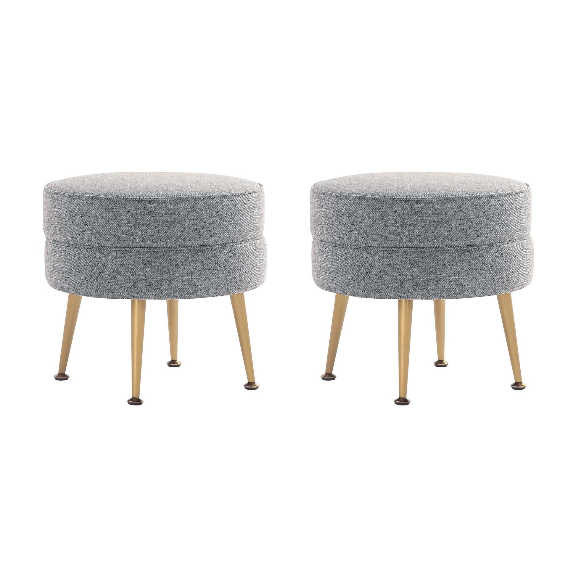 Manhattan Comfort Bailey Mid-Century Modern Woven Polyester Blend Upholstered Ottoman In Grey With Gold Feet - Set Of 2