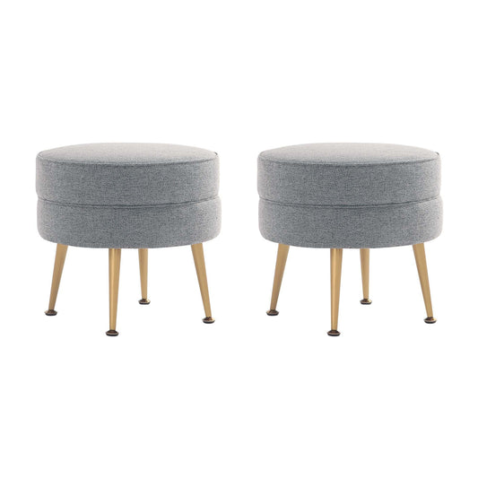 Manhattan Comfort Bailey Mid-Century Modern Woven Polyester Blend Upholstered Ottoman In Grey With Gold Feet - Set Of 2