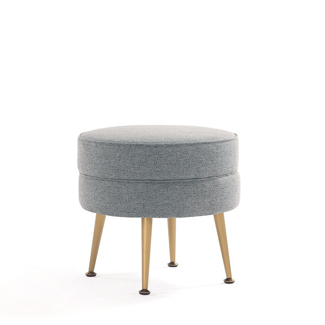 Manhattan Comfort Bailey Mid-Century Modern Woven Polyester Blend Upholstered Ottoman In Grey With Gold Feet