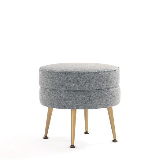 Manhattan Comfort Bailey Mid-Century Modern Woven Polyester Blend Upholstered Ottoman In Grey With Gold Feet
