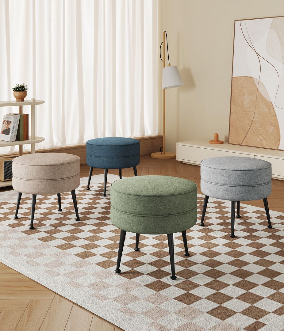 Manhattan Comfort Bailey Mid-Century Modern Woven Polyester Blend Upholstered Ottoman In Multicolor With Black Feet - Set Of 4
