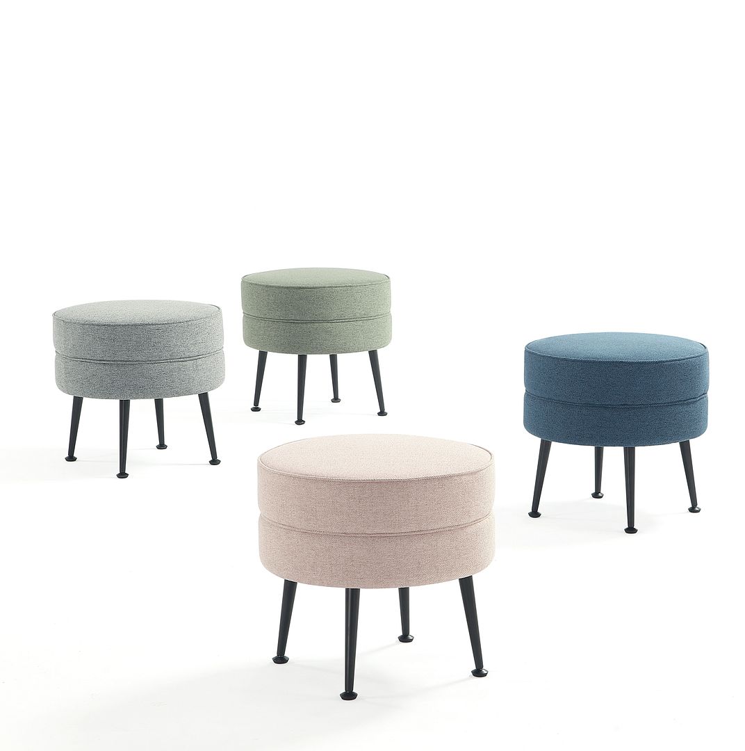 Manhattan Comfort Bailey Mid-Century Modern Woven Polyester Blend Upholstered Ottoman In Multicolor With Black Feet - Set Of 4