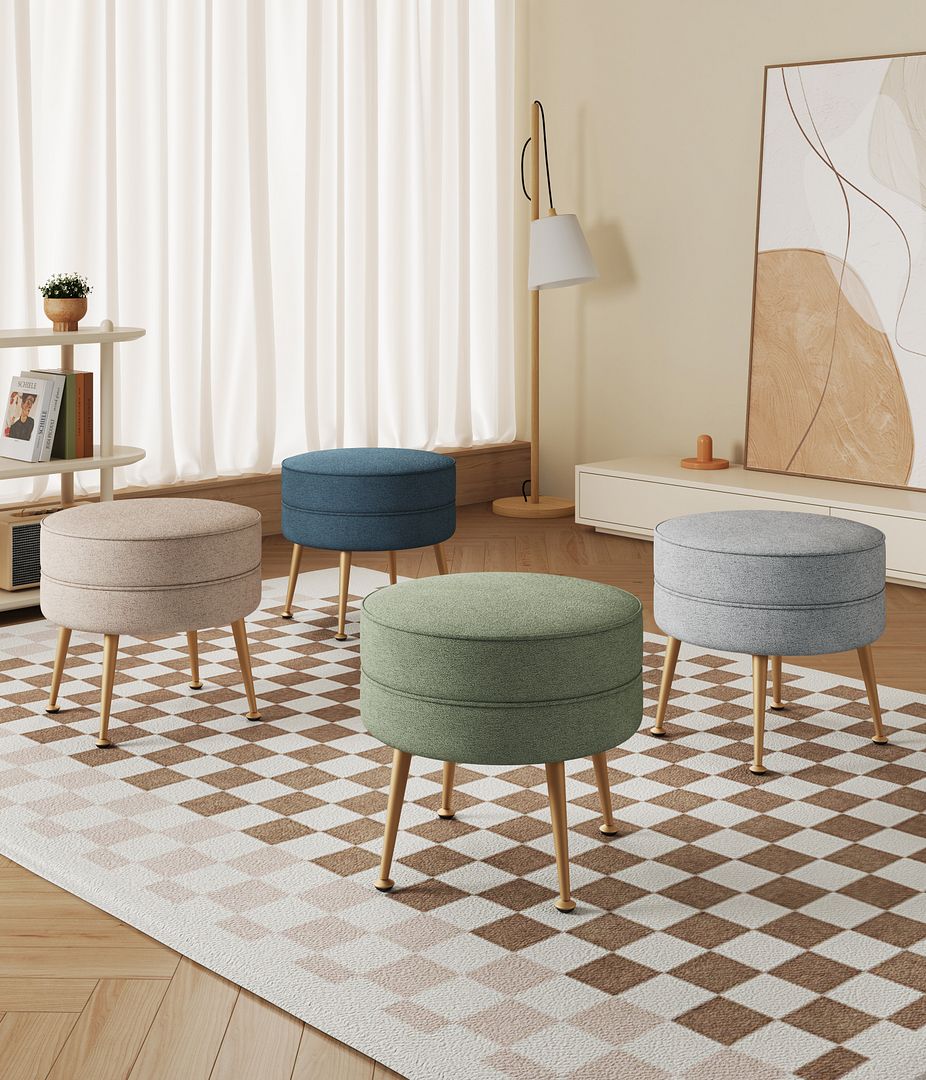 Manhattan Comfort Bailey Mid-Century Modern Woven Polyester Blend Upholstered Ottoman In Multicolor With Gold Feet - Set Of 4
