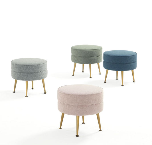 Manhattan Comfort Bailey Mid-Century Modern Woven Polyester Blend Upholstered Ottoman In Multicolor With Gold Feet - Set Of 4