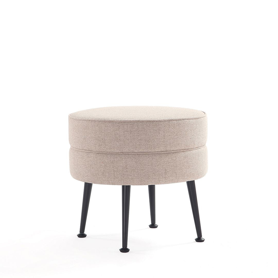 Manhattan Comfort Bailey Mid-Century Modern Woven Polyester Blend Upholstered Ottoman In Oatmeal With Black Feet - Set Of 2