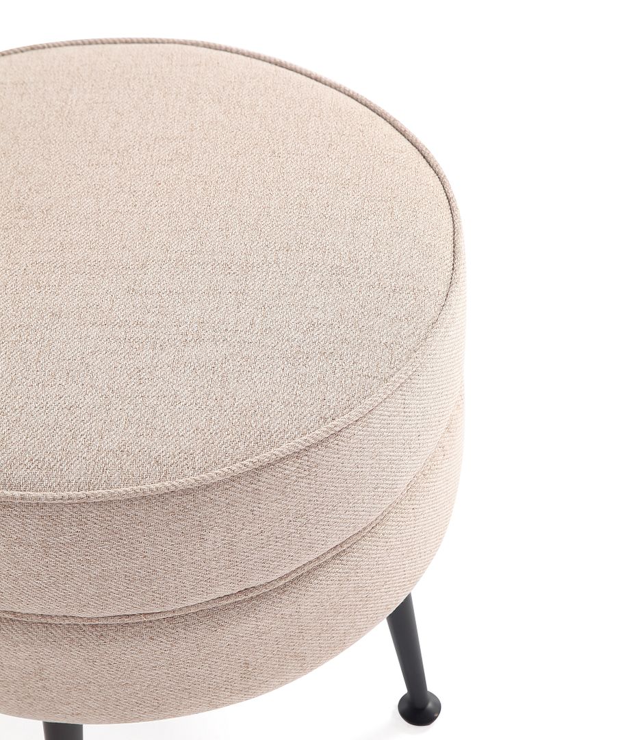 Manhattan Comfort Bailey Mid-Century Modern Woven Polyester Blend Upholstered Ottoman In Oatmeal With Black Feet - Set Of 2
