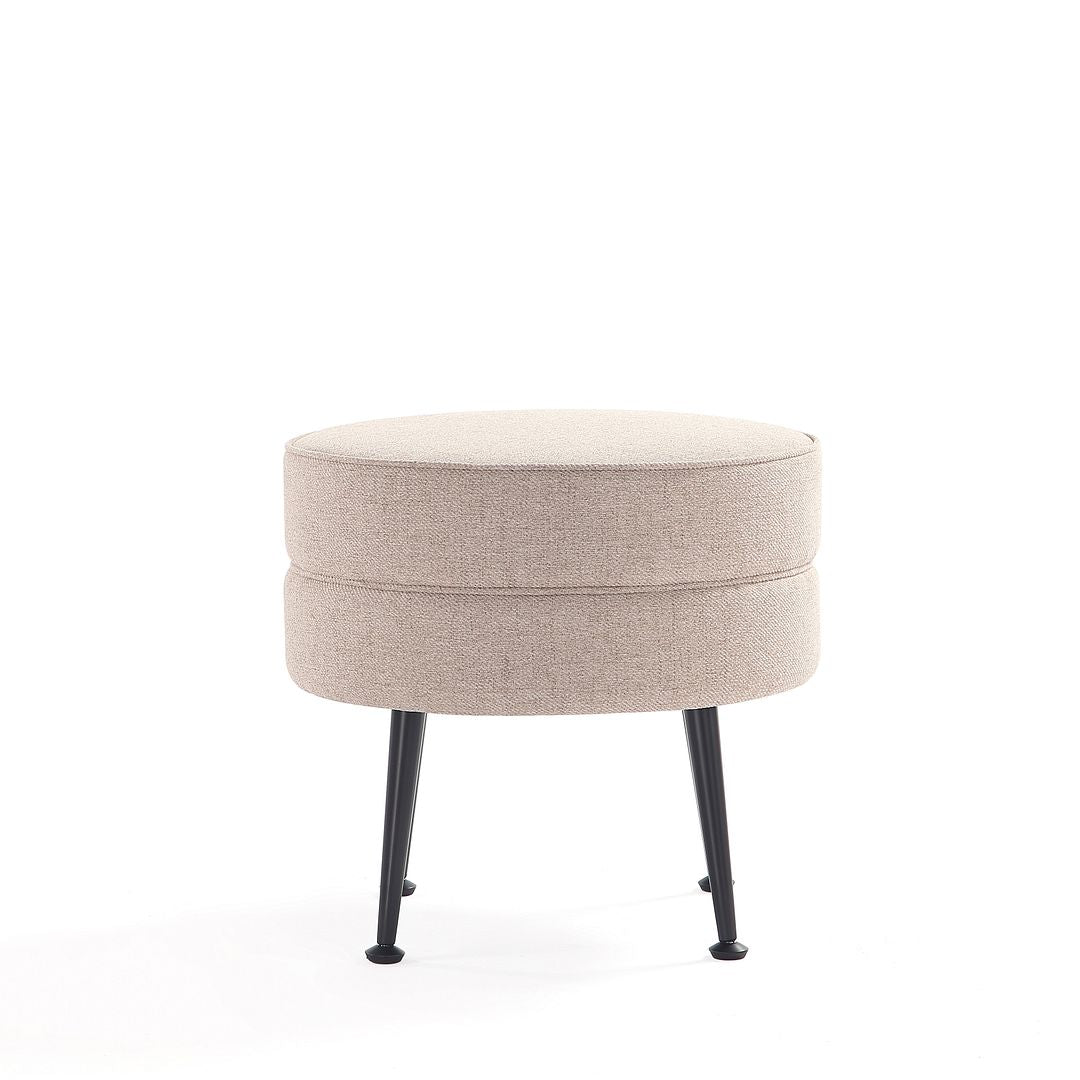 Manhattan Comfort Bailey Mid-Century Modern Woven Polyester Blend Upholstered Ottoman In Oatmeal With Black Feet - Set Of 2