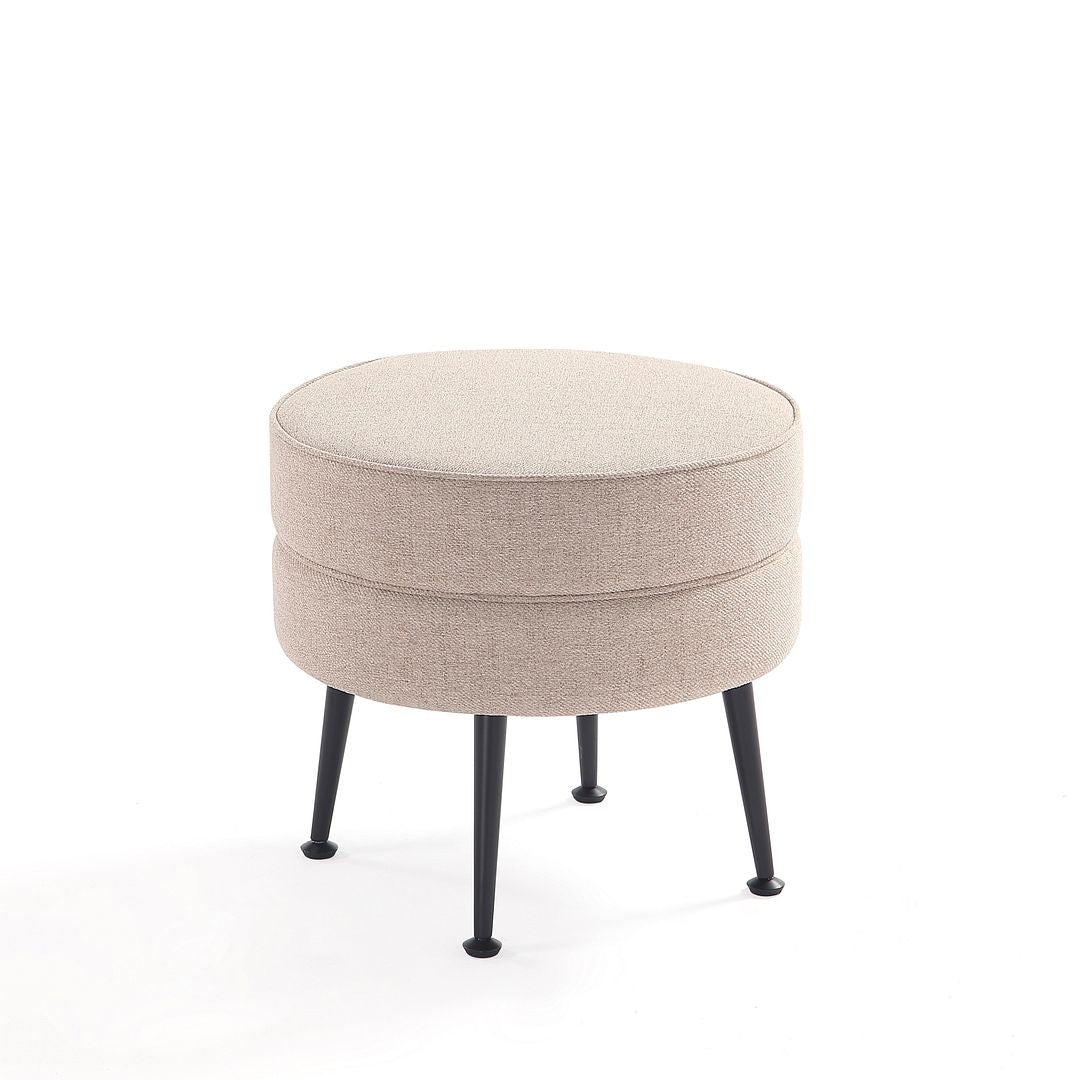 Manhattan Comfort Bailey Mid-Century Modern Woven Polyester Blend Upholstered Ottoman In Oatmeal With Black Feet - Set Of 2