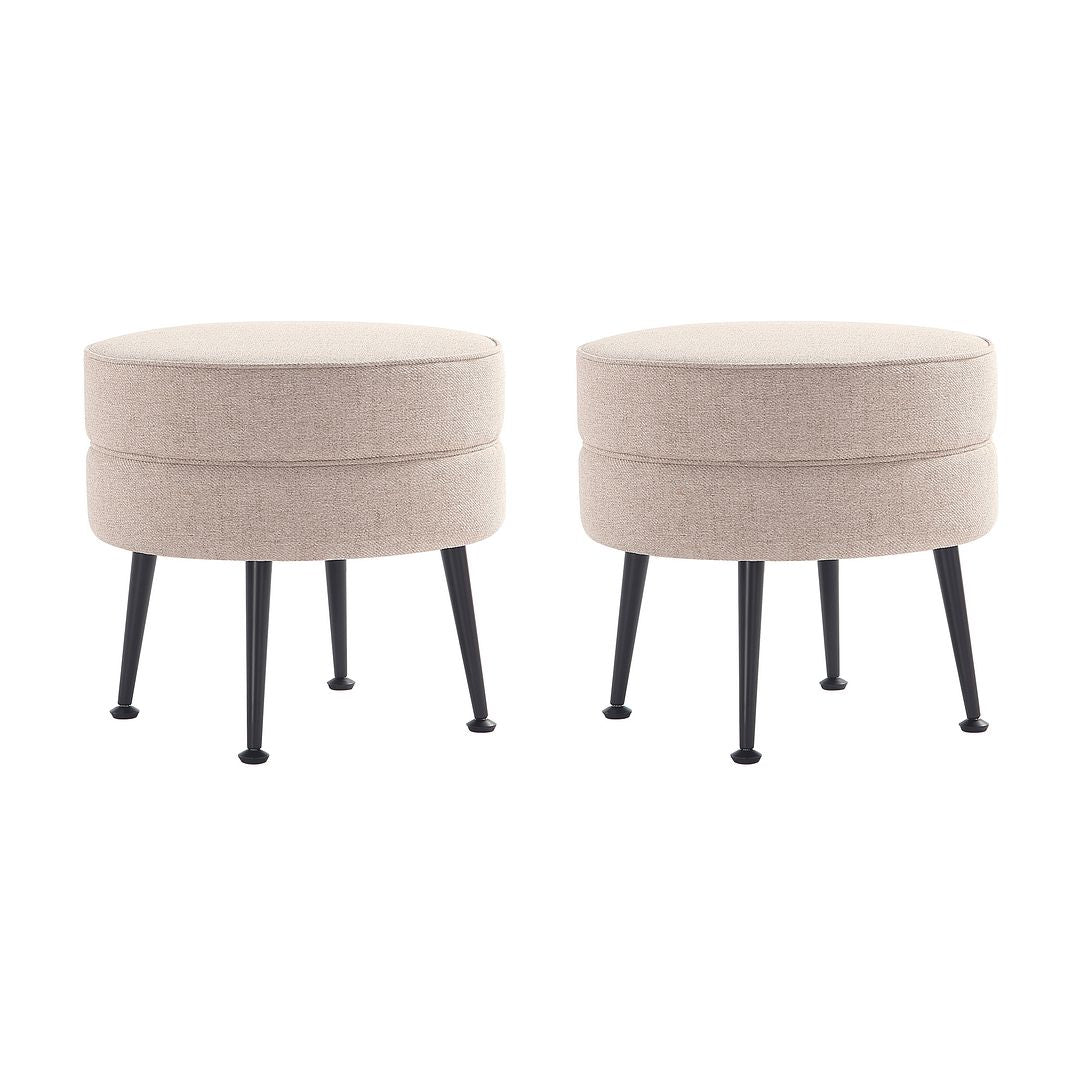 Manhattan Comfort Bailey Mid-Century Modern Woven Polyester Blend Upholstered Ottoman In Oatmeal With Black Feet - Set Of 2