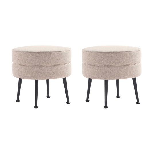 Manhattan Comfort Bailey Mid-Century Modern Woven Polyester Blend Upholstered Ottoman In Oatmeal With Black Feet - Set Of 2