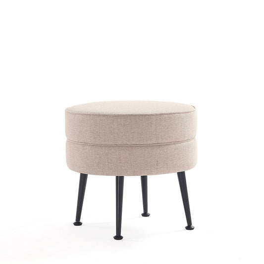 Manhattan Comfort Bailey Mid-Century Modern Woven Polyester Blend Upholstered Ottoman In Oatmeal With Black Feet