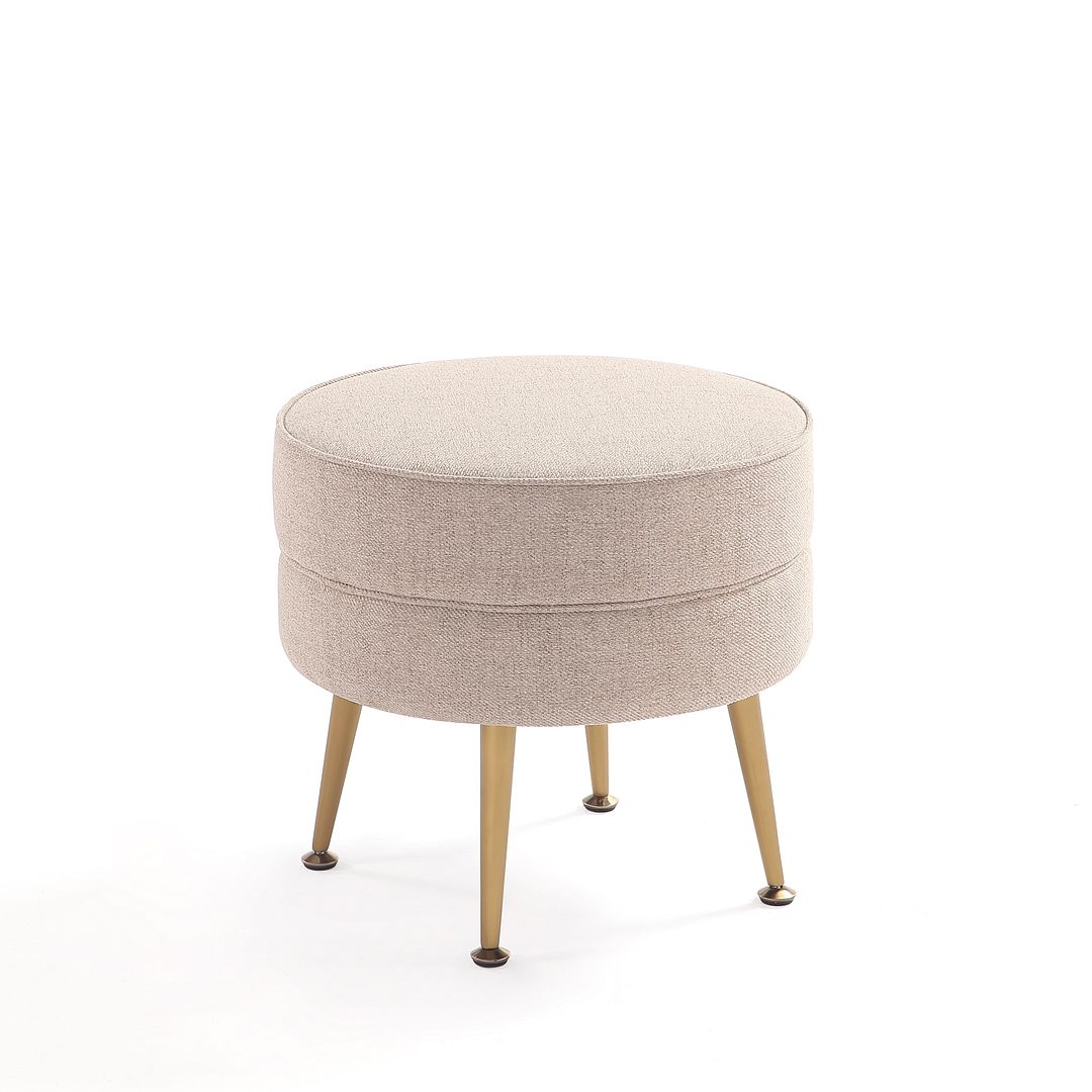 Manhattan Comfort Bailey Mid-Century Modern Woven Polyester Blend Upholstered Ottoman In Oatmeal With Gold Feet - Set Of 2