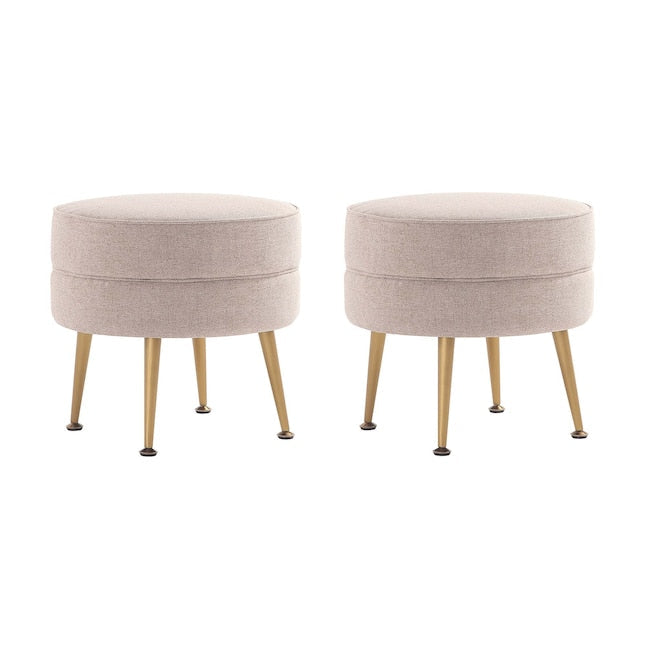 Manhattan Comfort Bailey Mid-Century Modern Woven Polyester Blend Upholstered Ottoman In Oatmeal With Gold Feet - Set Of 2