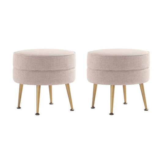 Manhattan Comfort Bailey Mid-Century Modern Woven Polyester Blend Upholstered Ottoman In Oatmeal With Gold Feet - Set Of 2