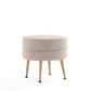 Manhattan Comfort Bailey Mid-Century Modern Woven Polyester Blend Upholstered Ottoman In Oatmeal With Gold Feet