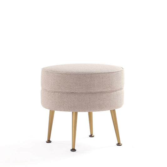Manhattan Comfort Bailey Mid-Century Modern Woven Polyester Blend Upholstered Ottoman In Oatmeal With Gold Feet
