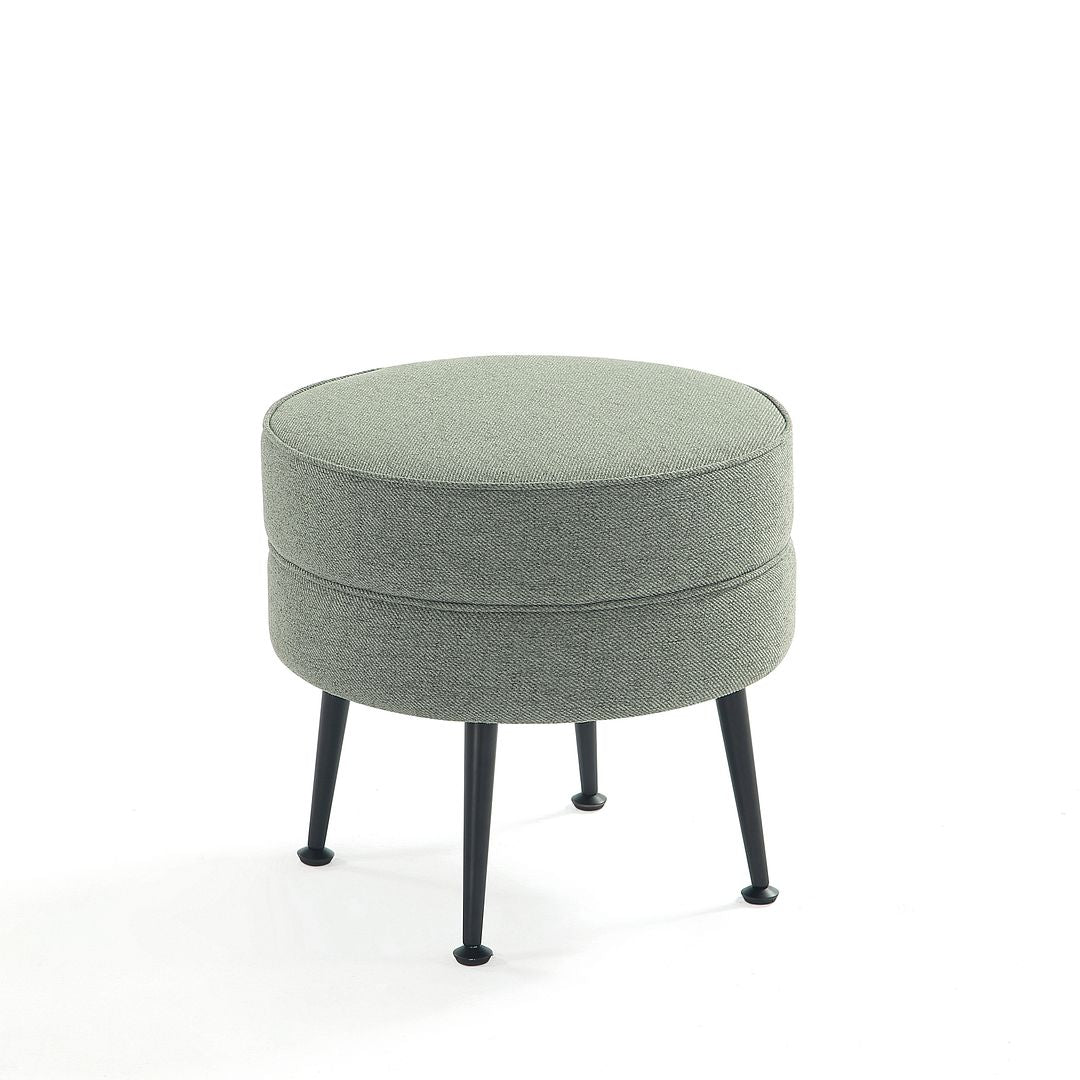 Manhattan Comfort Bailey Mid-Century Modern Woven Polyester Blend Upholstered Ottoman In Sage Green With Black Feet