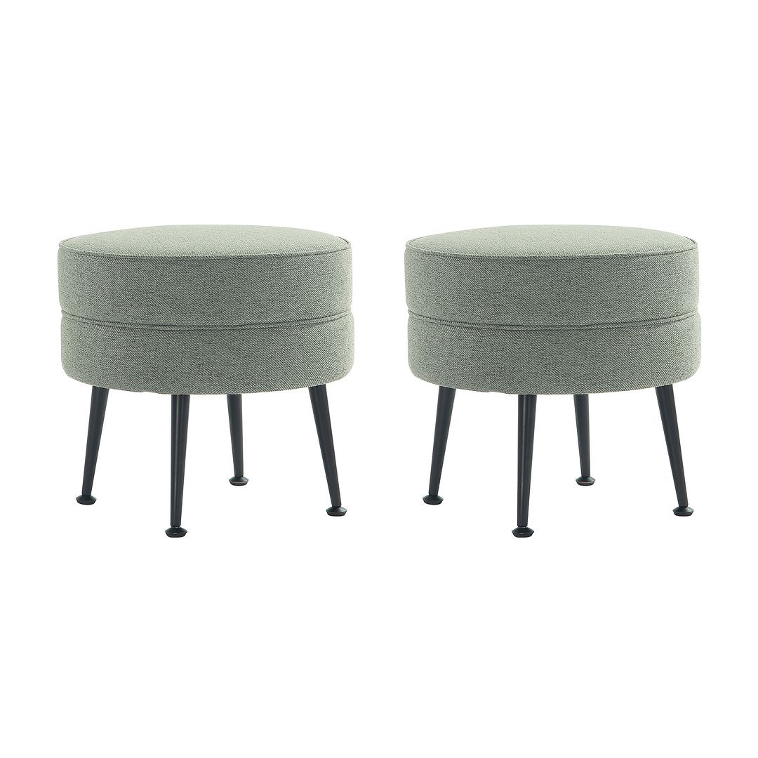 Manhattan Comfort Bailey Mid-Century Modern Woven Polyester Blend Upholstered Ottoman In Sage Green With Black Feet - Set Of 2