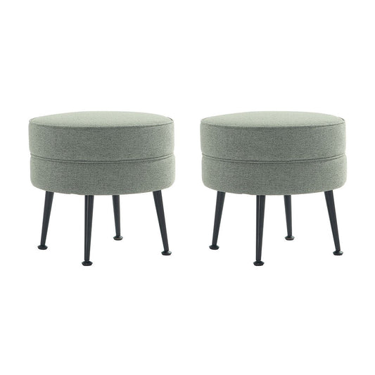 Manhattan Comfort Bailey Mid-Century Modern Woven Polyester Blend Upholstered Ottoman In Sage Green With Black Feet - Set Of 2