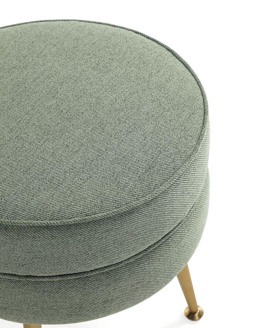 Manhattan Comfort Bailey Mid-Century Modern Woven Polyester Blend Upholstered Ottoman In Sage Green With Gold Feet - Set Of 2