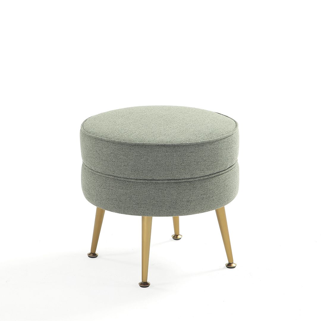 Manhattan Comfort Bailey Mid-Century Modern Woven Polyester Blend Upholstered Ottoman In Sage Green With Gold Feet - Set Of 2