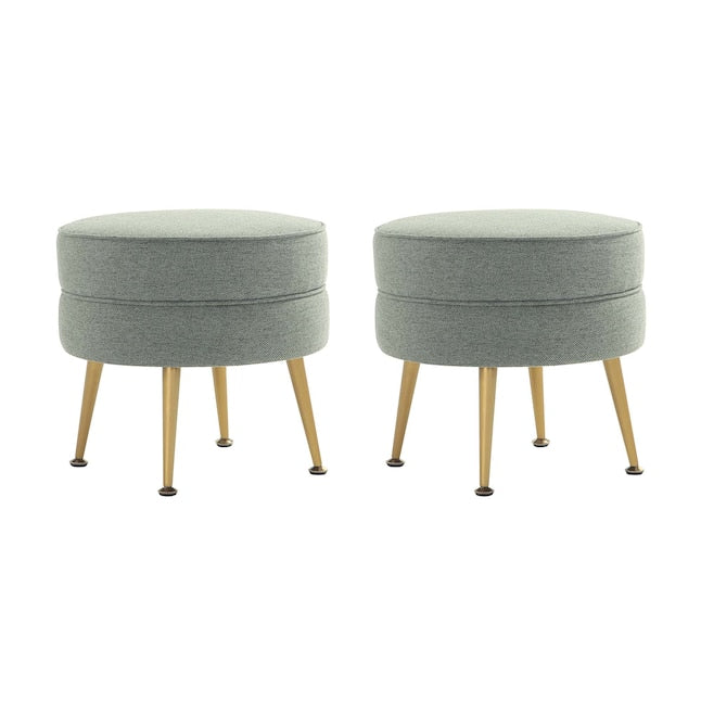 Manhattan Comfort Bailey Mid-Century Modern Woven Polyester Blend Upholstered Ottoman In Sage Green With Gold Feet - Set Of 2