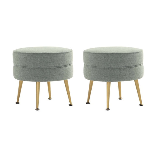 Manhattan Comfort Bailey Mid-Century Modern Woven Polyester Blend Upholstered Ottoman In Sage Green With Gold Feet - Set Of 2
